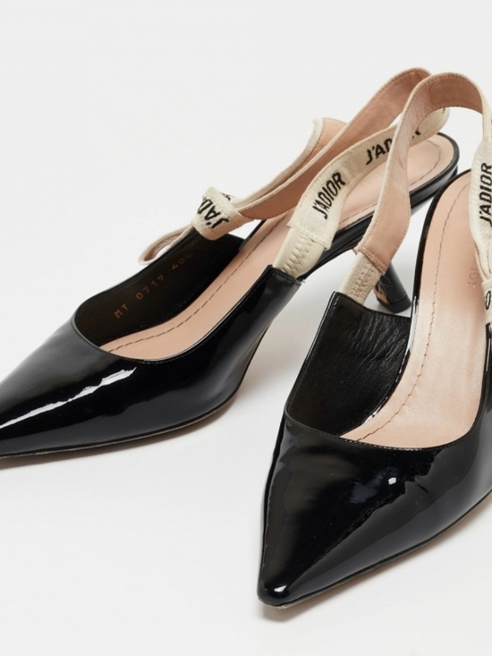 Dior Shoes - Dior Black Patent Leather Slingback Pumps with J'Adior Strap